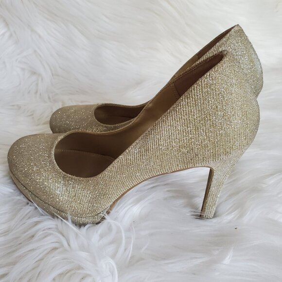 Fioni Night Gold Stardust Round Toe Platform Heels SZ 8 - Picture 5 of 12